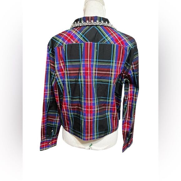 J.Crew Collection embellished cropped button-up shirt Stewart tartan cotton 8 - Picture 4 of 7